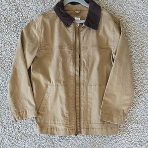 Tan Canvas Jacket with Dark Brown Corduroy Collar